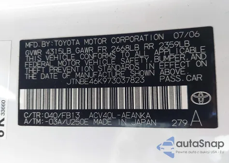 2007 Toyota Camry Ce/Le/Se/Xle from USA, damaged, VIN JTNBE46K973037823